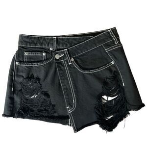 Carmar Los Angeles asymmetrical distressed Jean mini skirt black size 24